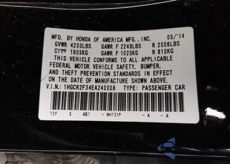 2014 Honda Accord Lx z USA, uszkodzony, nr VIN 1HGCR2F34EA240008